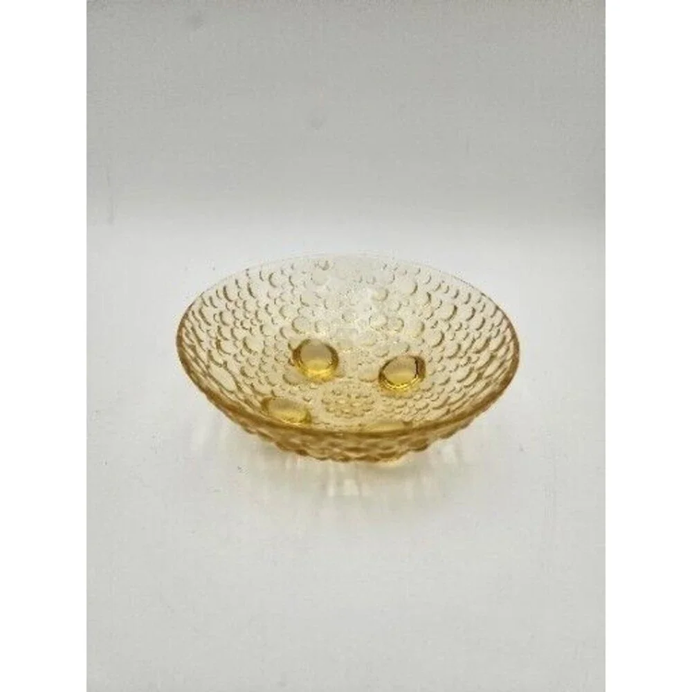 Vintage Bubble Pattern Amber‎ Yellow Footed Berry Candy Dish Bowl